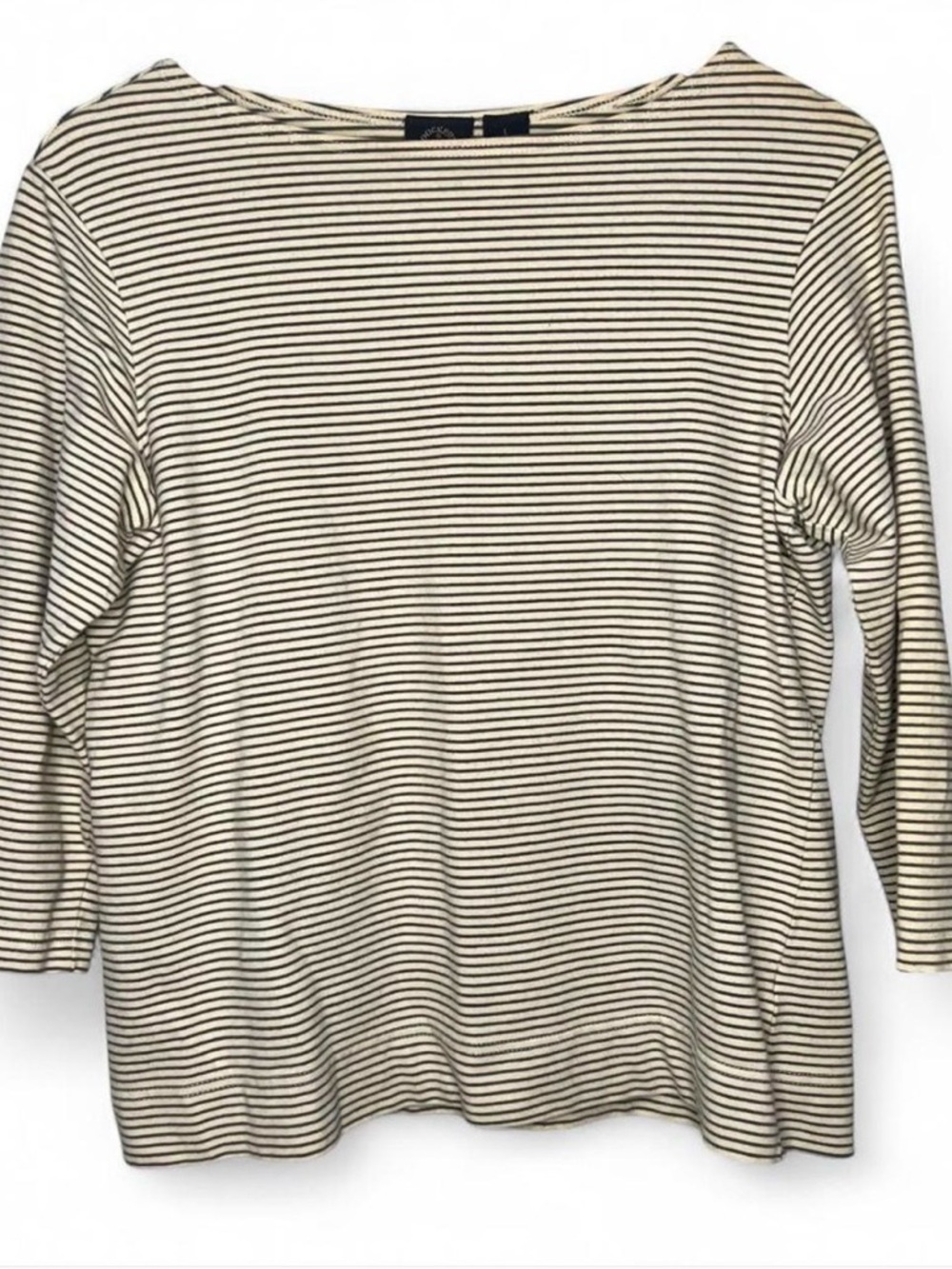 Vintage 90s Dockers Striped Long Sleeve Boatneck Top - Cream and Black Large